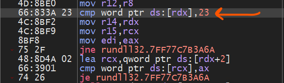 checking # sign in rundll32 argument passing