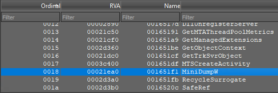 minidump in exports of the comsvcs.dll
