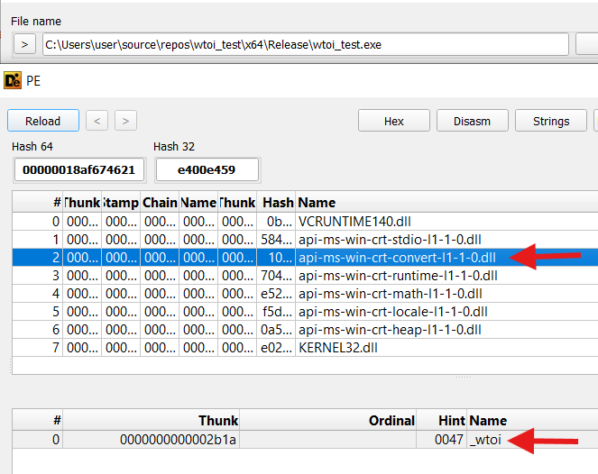 import table of my executable